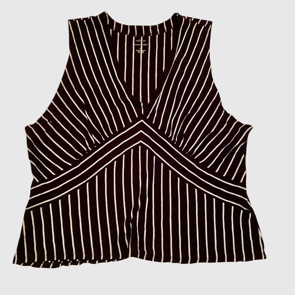 Banana Republic Malibu Tee XL Black White Stripe V-Neck Tank Top